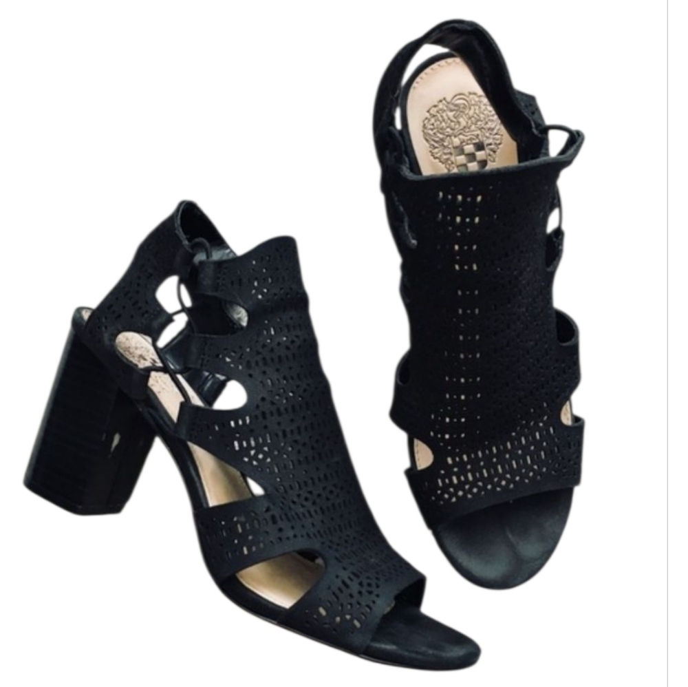 VINCE CAMUTO corbina black block heel sandals cutout open  toe sz 8